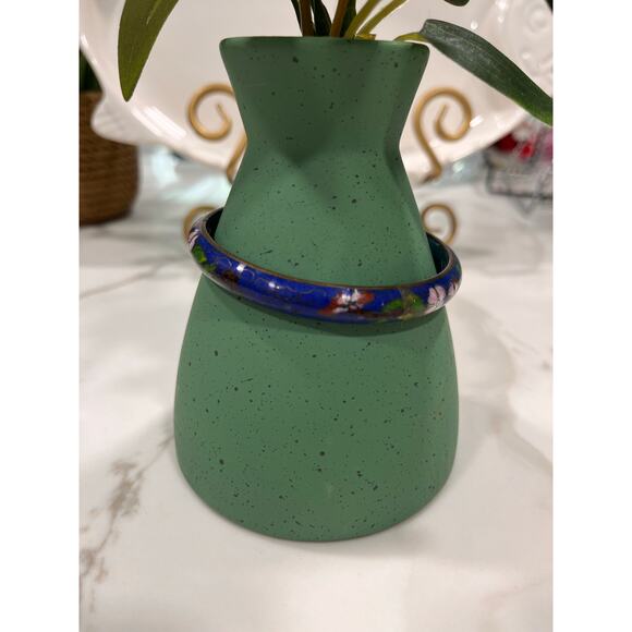 Vintage Cloisonné Enamel Bangle Bracelet – Blue Floral Chinese Style Jewelry - Picture 4 of 8